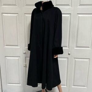 STEVE BY SEARLE Black Wool Long Swing Coat Size Large